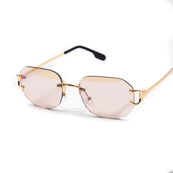 Rimless Rose Gold Gradient Tint Gold Frame Men's Hip Hop Summer Sunglasses - Picture 5 of 6